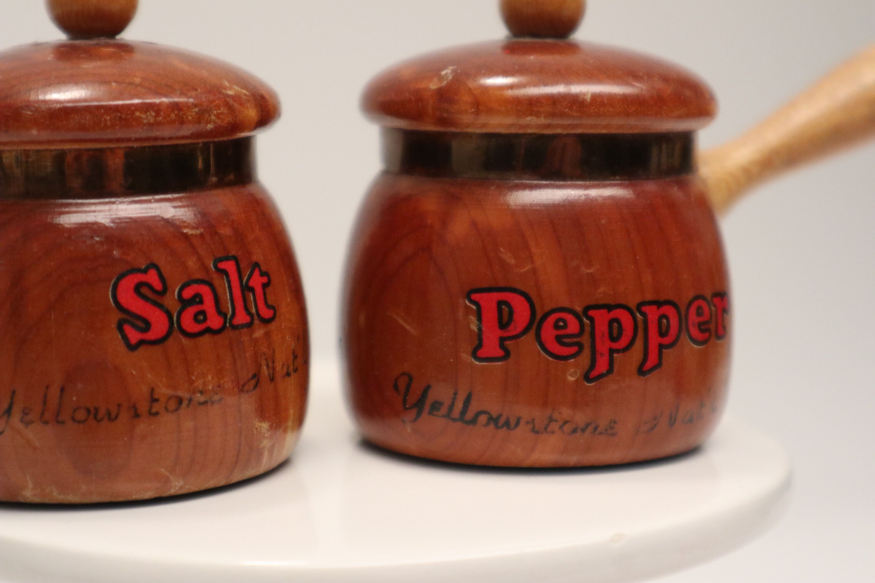Vintage 1950's or 1960's Wood Salt and Pepper Shaker Set Yellowstone