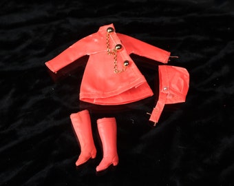 Vtg 1970's Topper Dawn Fashion Doll Clothes City Slicker Outfit #0720 (Orange/Rainwear) (Doll Not Included) - Orig. Owner, SF Home, VG Cond.