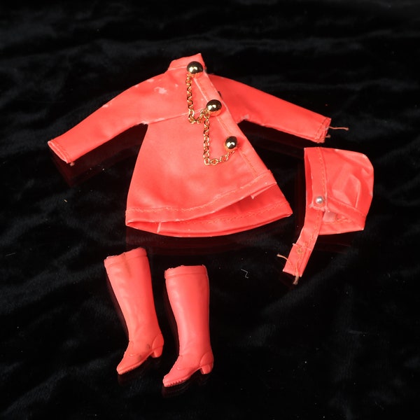 Vtg 1970's Topper Dawn Fashion Doll Clothes City Slicker Outfit #0720 (Orange/Rainwear) (Doll Not Included) - Orig. Owner, SF Home, VG Cond.