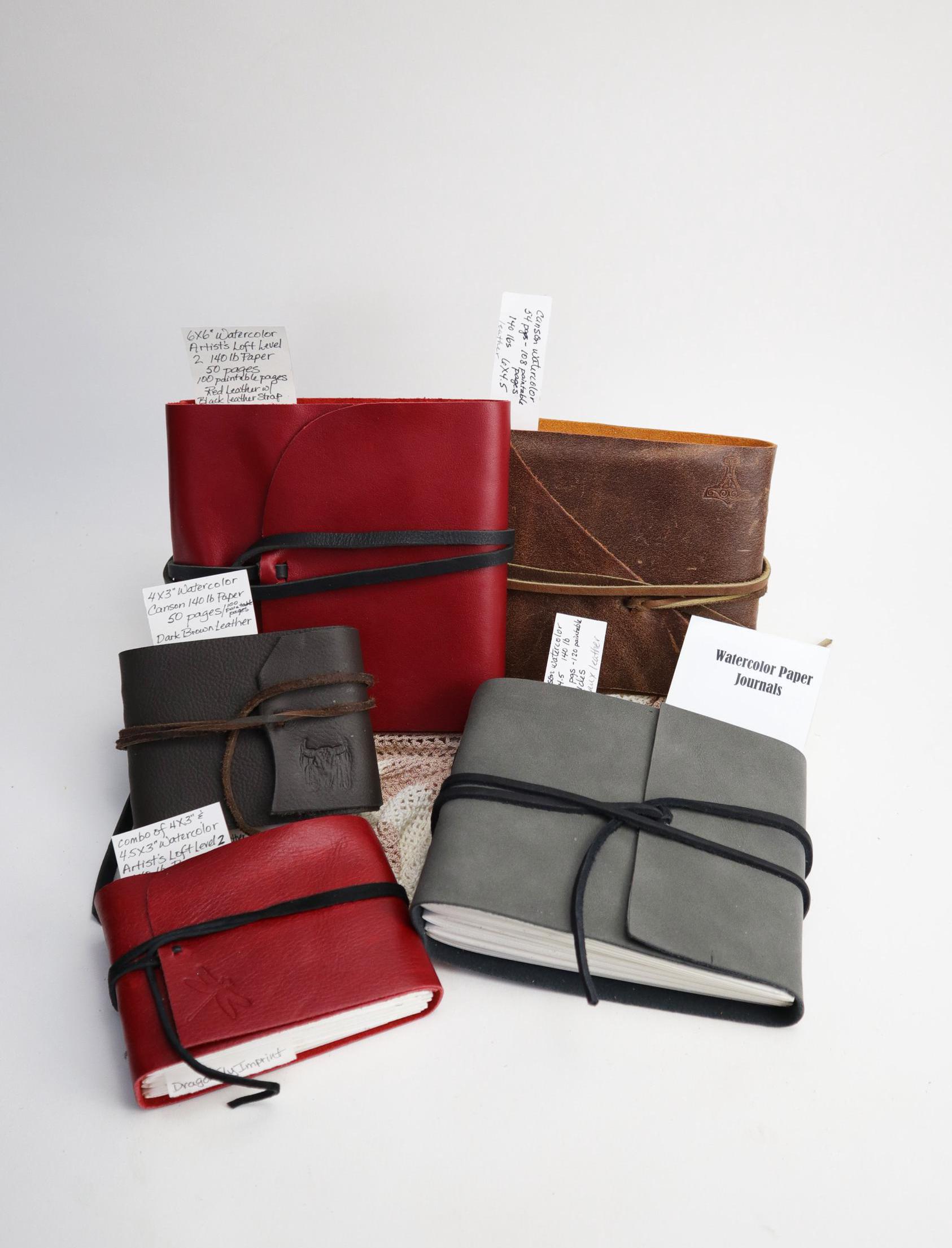 Watercolor Handmade Leather Art Journals Featuring Canson or Artist's Loft 140-lb Paper: 5 Various Available (4x3" to 6x6") - Made in UT