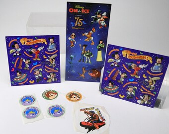 1990s Disneyland Mousekemeal Stickers, 2001 WDW Future Rafter Sticker, 1999 Disney on Ice 75 Yrs of Magic Stickers, I Met Chip/Dale Stickers