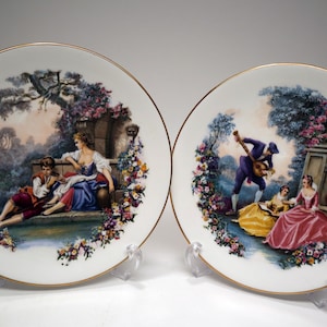 Vintage Set of Two English Bone China Love Story Plates by Marlborough - 1980
