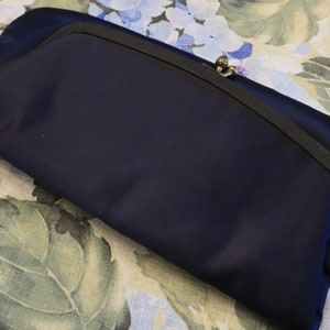 Vtg 1980&#39;s Navy Blue Evening Clutch/Evening Bag by Andre with Brass-tone Chain Strap and Latch - Like New Condition