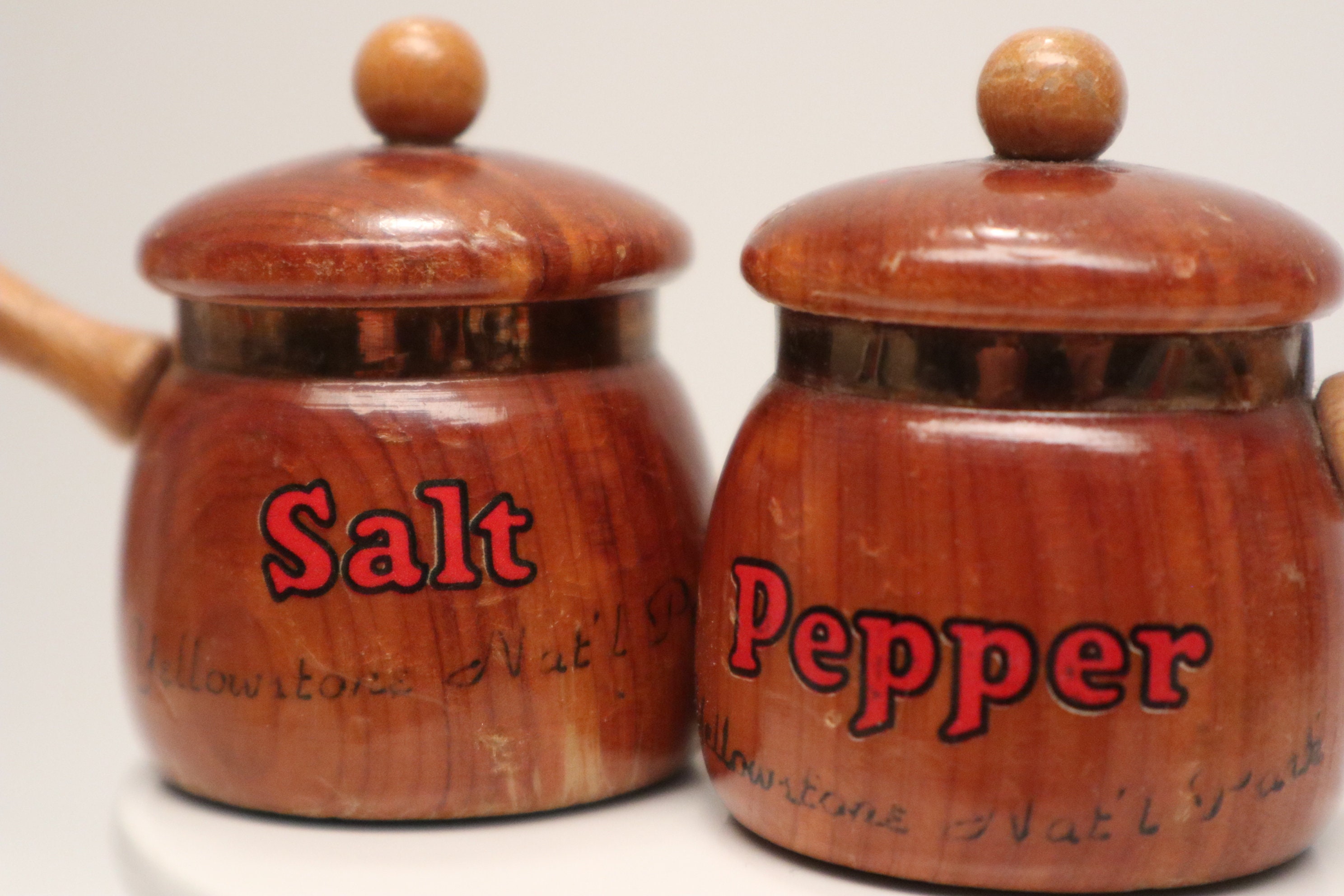 Vintage 1950's or 1960's Wood Salt and Pepper Shaker Set Yellowstone