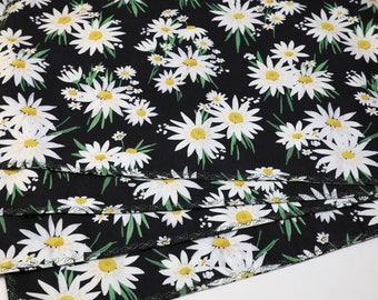 Handmade Set of 4 Lined Reversible Placemats w/White & Yellow Daisies w/Reverse of Black, White and Gray Flowers: 100% Cotton-Free Shipping