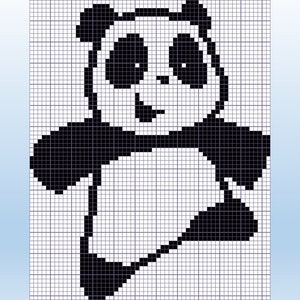 Puede incluir: Arte de píxeles en blanco y negro de un oso panda. El panda está de pie sobre sus patas traseras con los brazos levantados. El panda tiene una cara negra con orejas blancas y un parche blanco alrededor de los ojos.