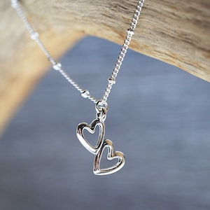 Silver Double Heart Charm Silver Necklace | Double Intertwining Heart | Boho Necklace