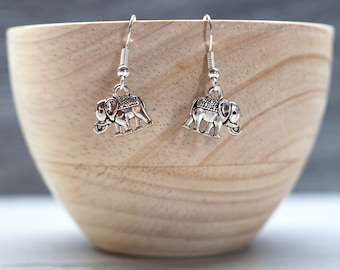 Silver Elephant Drop Earring | Boho Earrings | Elephant Jewellery Gift | Gift for Friend