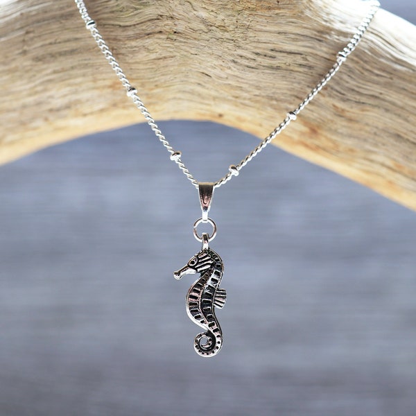 Collier en argent avec hippocampe en argent | Cadeau pour amoureux de la plage | Collier bohème | Cadeau bijoux hippocampe