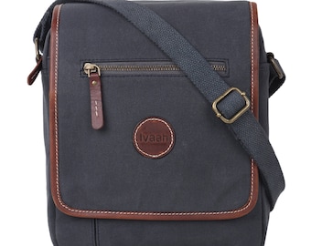 Waxed Canvas Handmade Cross body Bag - Grey /Messenger bag /Sling bag, Travel/Tablet pouch, Men Fashion bag, Racking/Cyclist bag, iPad pouch