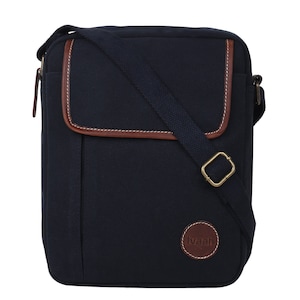 Sac à bandoulière en toile cirée fait main, sac messager, sac à bandoulière - Bleu, pochette de voyage/tablette, mode homme, petit sac de transport/de cycliste, pochette pour iPad unisexe