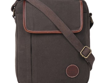 Waxed Canvas Handmade Cross body Bag - Brown/Messenger bag /Sling bag, Travel/Tablet pouch, Men Fashion bag, Racking/Cyclist bag, iPad pouch