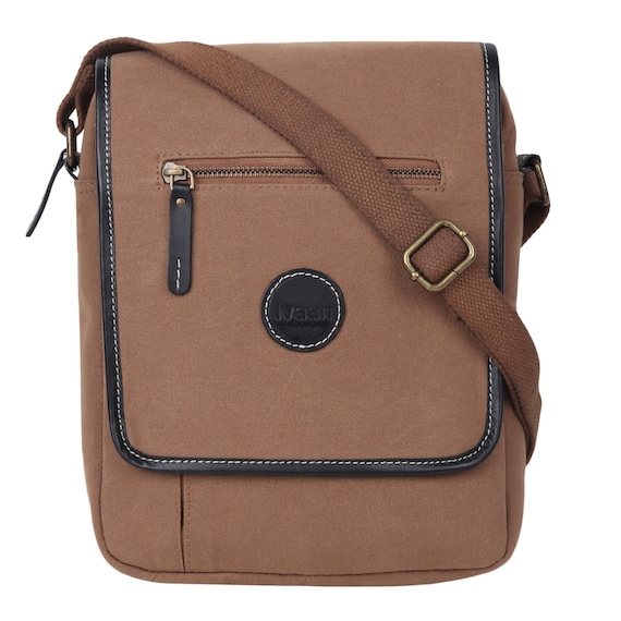 Handmade Waxed Canvas Cross Body Bag /messenger Bag-beige