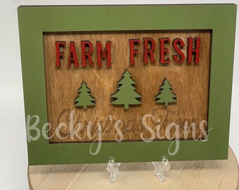 Farm fresh Christmas trees - wood sign - 5"Hx6"W - Tiered tray decor - Christmas decor - Holiday decor