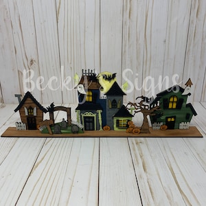 Standing house - Halloween - Fall - Mantle - Shelf - Display 18&quot;Long x 6&quot; high