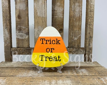 Trick or Treat candy corn wood sign - 4"Hx3.5"W - Halloween - Tiered tray decor