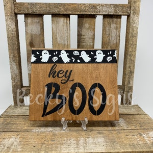 Hey Boo! - mini wood sign - Halloween themed decor - tiered tray
