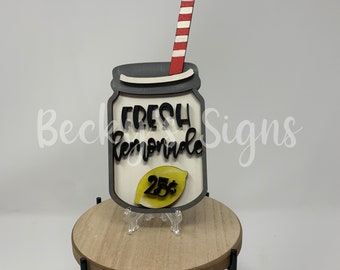 Fresh lemonade - mason jar drink - tired trays - decor - lemon themed - 7.5"H total (with straw) x 3.5"