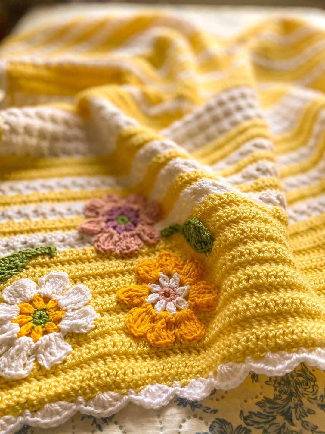 Stylish Crochet Baby Blanket Crochet Daisy Blanket Floral Etsy