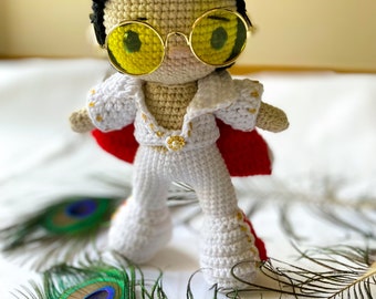 Elvis Doll+ FREE SHIPPING, Amigurumi Elvis, Elvis in White Cape, Crochet Elvis Collectible, Elvis Crochet Doll