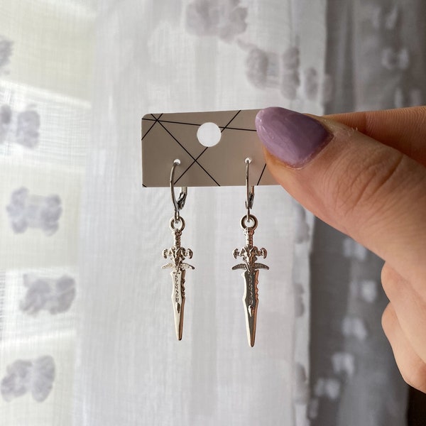 Shadow Hunter Blade: Edgy Silver Sword Earrings - Unique Fantasy Jewelry for Edgy Style and Bold Statements - Book Girlie Merch