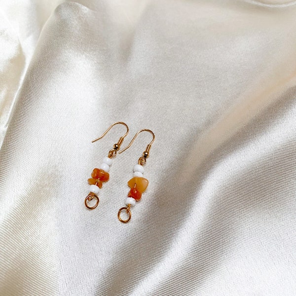 Gemstone Earrings with Red Aventurine and White Beads - Handmade Jewelry, other Gemstones available