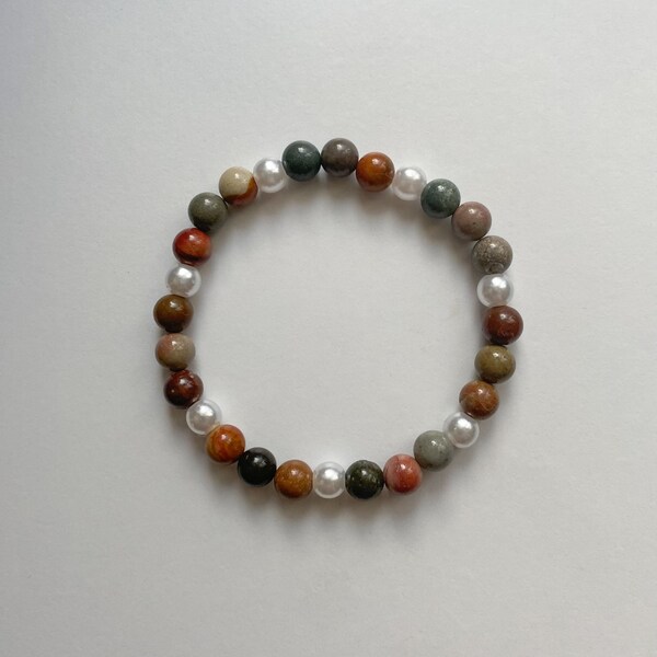 Ocean Jasper Stretch Bracelet - Handmade Gemstone Jewelry, “White Sands” Gift for Her/Him