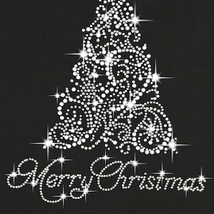 Merry Christmas Rhinestone bling Transfer / V- Neck T- Shirts / Pullover Fleece Hoodie / Sweatshirt / Unisex