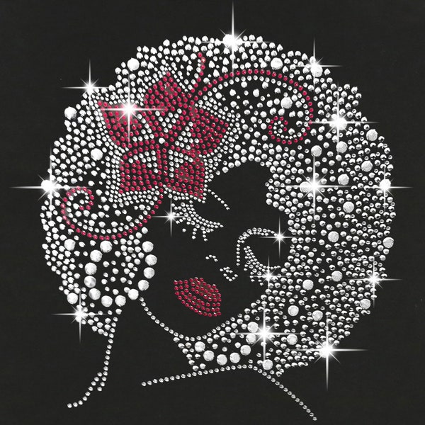 Afro Lady with Red Flower Rhinestone bling Transfer / Tank Top / V- Neck T- Shirts / Pullover Fleece Hoodie S/ weatshirt / Unisex