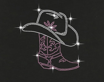 Cowboy Boot and Hat Rhinestone bling Transfer / Tank Top / V- Neck T- Shirts / Pullover Fleece Hoodie / Sweatshirt / Unisex