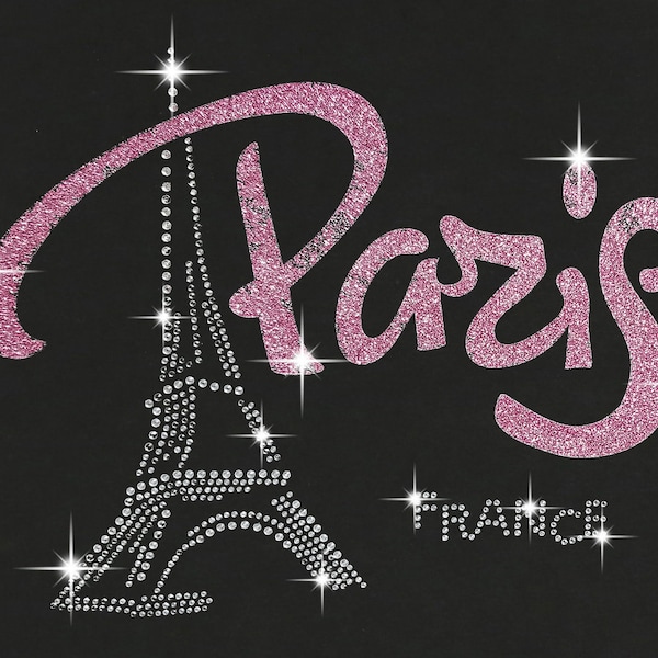 Paris with Glitter Rhinestone bling Transfer / Tank Top / V- Neck T- Shirts / Pullover Fleece Hoodie / Sweatshirt / Unisex