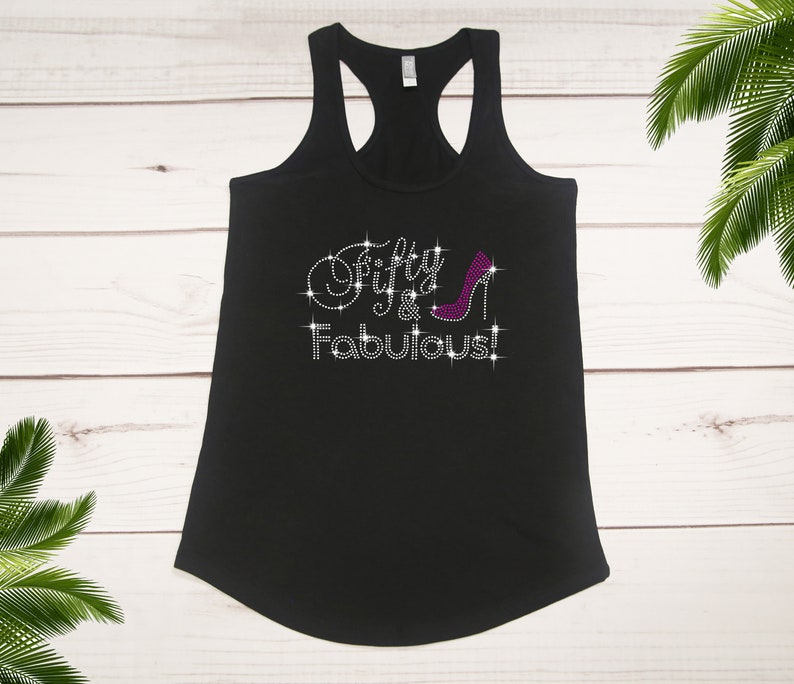 Fifty & Fabulous Pink Rhinestone Bling Transfer / Tank Top Etsy