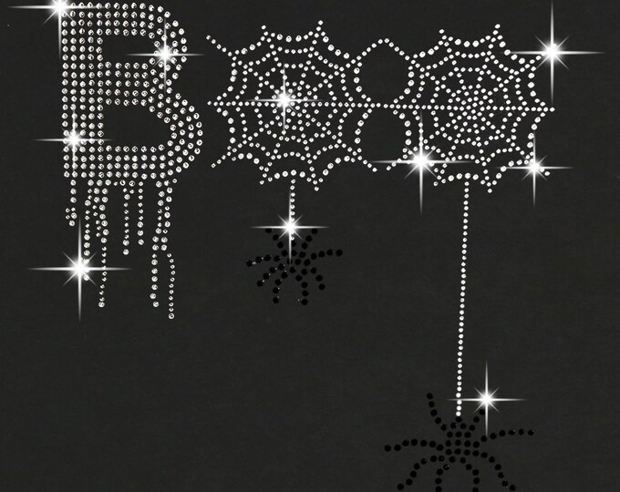 Rhinestone Boo BOO With Spider Web Rhinestone Bling Transfer / V- Neck T- Shirts ...