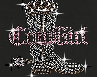 Cowgirl with Boot Rhinestone / Stud bling Transfer / Tank Top / V- Neck T- Shirts / Pullover Fleece Hoodie / Sweatshirt / Unisex