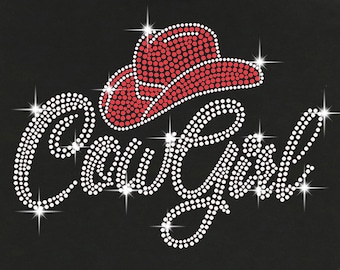 Cowgirl with Red Hat Rhinestone bling Transfer / Tank Top / V- Neck T- Shirts / Pullover Fleece Hoodie / Sweatshirt / Unisex