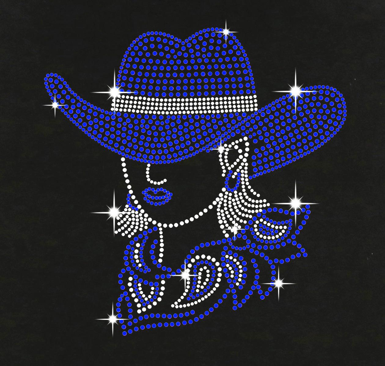 Cowgirl- Blue Hat Rhinestone bling /Tank Top / V- Neck T- Shirts / Pullover Fleece Hoodie / Sweatshirt