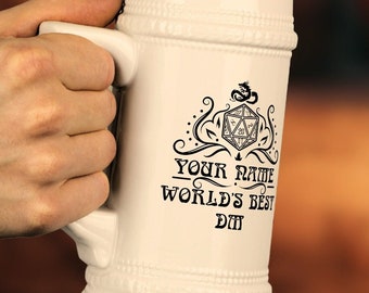 Dnd Personalized Beer mug, World's best DM, Dnd DM jug, D&D Mug, Dnd custom mug, Dnd Personalized Gifts, Beer Mug 16oz Double Sided Print