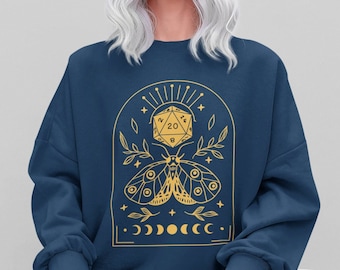 Sudadera Dnd, sudadera Dnd Dice, sudadera D20, sudadera Moon, sudadera de polilla Dnd, regalo DM, regalos Dnd, sudadera druida Dnd