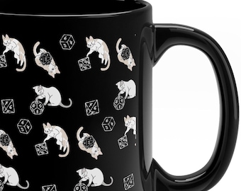 Dnd Katzen und Würfel Becher, Dnd Geschenke, Dnd Katzenbecher, TTRPG Becher, D & D Becher, TTRPG Becher, Dnd Geschenkbecher, Keramikbecher 11 Unzen, Dnd Merch, DM Becher, Dnd Muster