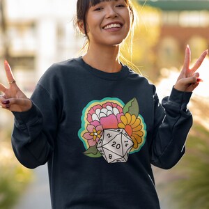 Dnd retro shirt, Dnd Sweatshirt, Dnd Dice sweatshirt, D20 sweatshirt, Dnd Fowers Sweatshirt, DM gift, Dnd gifts, D&D sweatshirt