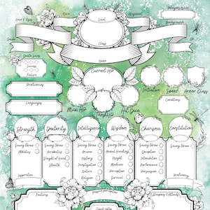 DnD Printable Character Sheet, Dnd botanical character sheet, Dnd character sheet template, D&D druid character sheet, RPG character sheet