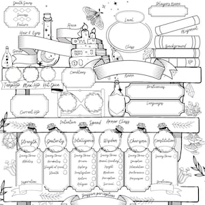 DnD Printable Character Sheet, RPG potion seller character sheet, Dnd coloring character sheet, D&D potion character sheet, dnd char sheet