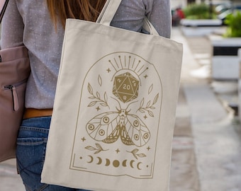 RPG, Dice bag, Dungeons and dragons Canvas Tote Bag, Dnd canvas tote bag, Dnd bag, DM bag, Geek tote, Druid bag, Dnd gift, RPG gift, D20 bag