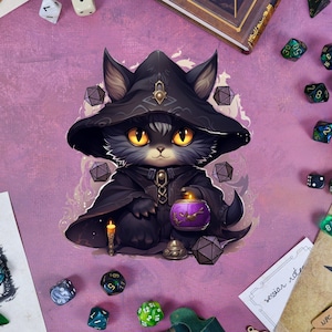 Adesivo Dnd, adesivo de gato Dnd, adesivo de feiticeiro, decalque de laptop de gato, adesivo de notebook DND, adesivo de assistente D&D, presente DM, adesivo DM, presentes Dnd