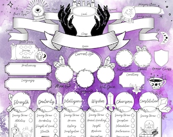 DnD Printable Character Sheet, Dnd Warlock character sheet, Dnd character sheet template, D&D wizard character sheet, RPG character sheet
