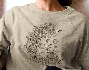 Dnd Flowers tröja, Dnd Dice tröja, D20 hoodie, Dnd kvinnas tröja, D&D tröja, DM-present, TTRPG-present, Dnd druid tröja