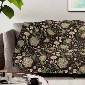 Dnd Druid Blanket, Dnd Sherpa Blanket, Woodland dnd cover, D20 blanket, Ranger Blanket, Mushrooms dnd blanket, Dnd gifts, Dnd bedding