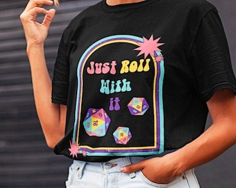 Dnd shirt, lJust roll with it dnd shirt, D20 skull shirt, DM shirt, Vinatge dnd, Dnd gift shirt, DM gift, DnD merch, Dnd gifts, TTRPG shirt