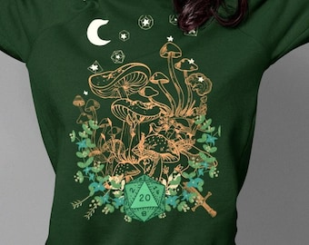 Camiseta de hongos DnD, sudadera DnD, sudadera de dados DnD, sudadera D20, sudadera DnD Moon, regalo de DM, regalos de DnD, camiseta de bosque mágico DnD