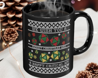 DnD Becher, Dnd Christmass Becher, D20 Becher, RPG Becher, Dungeon Master, Dnd Geschenk, Becher, Keramikbecher 11 Unzen doppelseitiger schwarzer Becher, Trankbecher